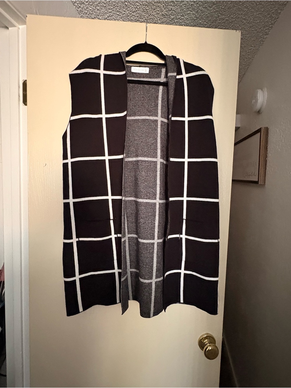 NWT Open-Front Black & White Windowpane Sweater Vest